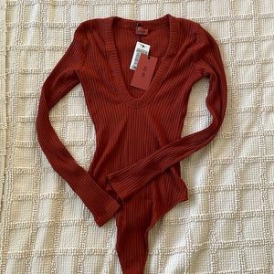ALIX NYC Rust Ribbed Bodysuit